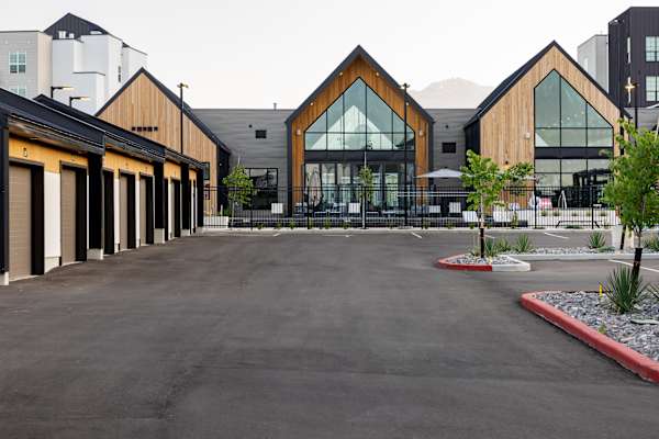 Row of building garages at Solhavn Apartments, American Fork, UT